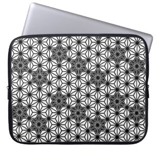 Capa Para Notebook Padrão Asanoha japonês - branco e preto