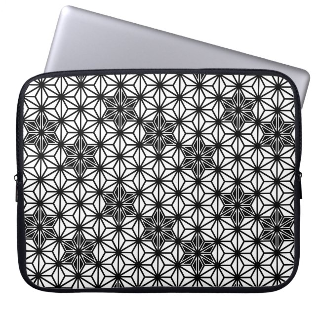 Capa Para Notebook Padrão Asanoha japonês - branco e preto (Frente)