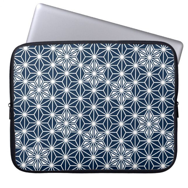 Capa Para Notebook Padrão Asanoha Japonês - marinho azul (Frente)