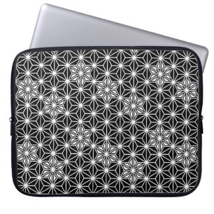 Capa Para Notebook Padrão Asanoha japonês - preto e branco