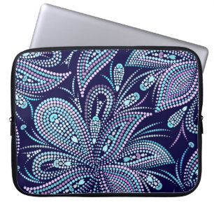 Capa Para Notebook Padrão azul cotado com paisley e miçangas. Orname