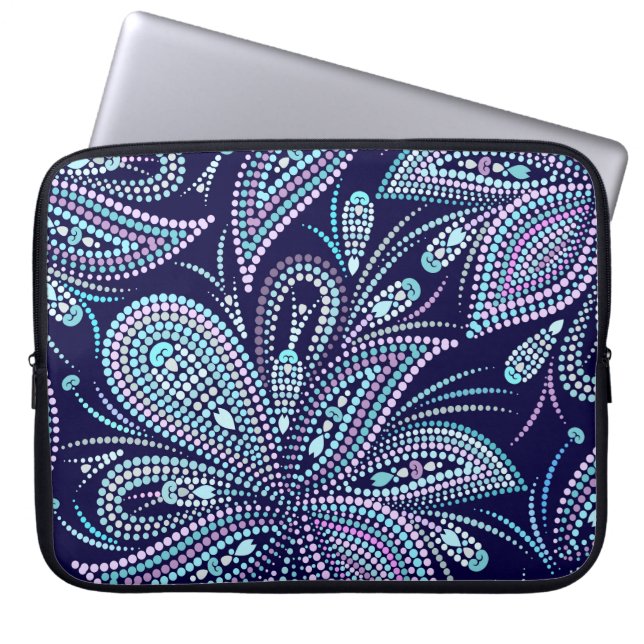 Capa Para Notebook Padrão azul cotado com paisley e miçangas. Orname (Frente)