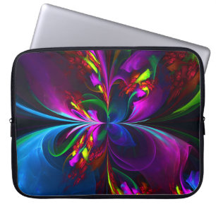 Capa Para Notebook Padrão Azul Vermelho Abstrato Floral Moderno #15