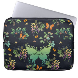 Capa Para Notebook Padrão bonito de borboleta Floral Escura