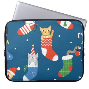 Capa Para Notebook Padrão Bonito de Gatos de Cartoon de Natal