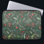 Capa Para Notebook Padrão Botânico da Folhagem de Natal Verde Rústica<br><div class="desc">Este padrão apresenta cor d'água vermelha floral,  bagas e verde de inverno para um olhar festivo.</div>