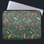Capa Para Notebook Padrão Botânico da Folhagem de Natal Verde Rústica<br><div class="desc">Este padrão apresenta cor d'água vermelha floral,  bagas e verde de inverno para um olhar festivo.</div>