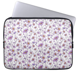 Capa Para Notebook Padrão Botânico de Flor Silvestre Roxa