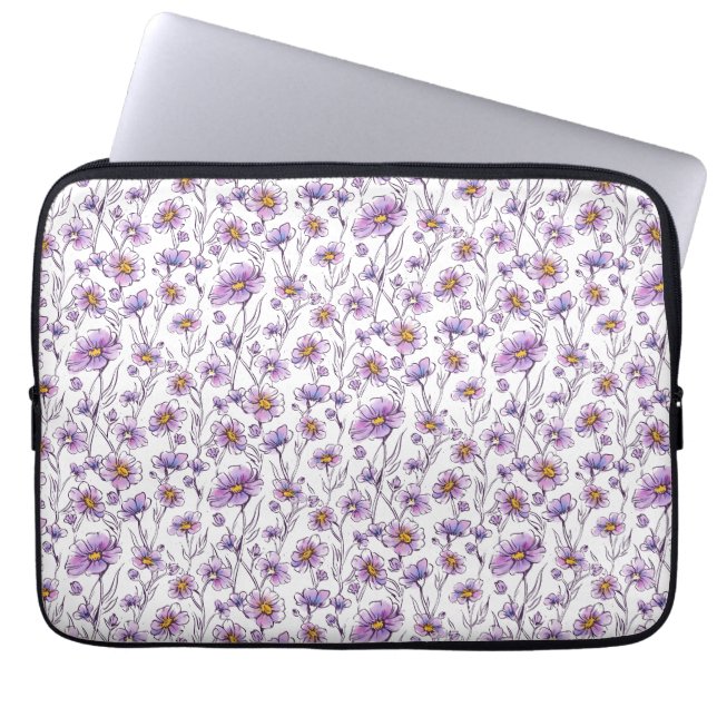 Capa Para Notebook Padrão Botânico de Flor Silvestre Roxa (Frente)