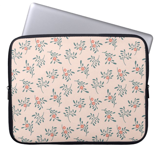 Capa Para Notebook Padrão Botânico Floral Rosa-escuro Verde-azulado (Frente)