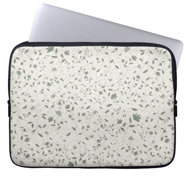 Capa Para Notebook Padrão Botânico Floral Verde Sage Silenciado em Cl (Frente)