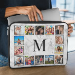 Capa Para Notebook Padrão Branco da Pedra Marble<br><div class="desc">Crie a sua própria bolsa de laptop personalizada de 14 imagens de colagem com as suas imagens personalizadas e monograma num fundo de mármore branco na moda elegante.</div>