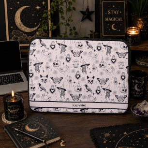 Capa Para Notebook Padrão Bruxinha Whimsigoth Rosa Nome Personalizado