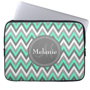 Capa Para Notebook Padrão Chevron Azul e Cinza Monograma