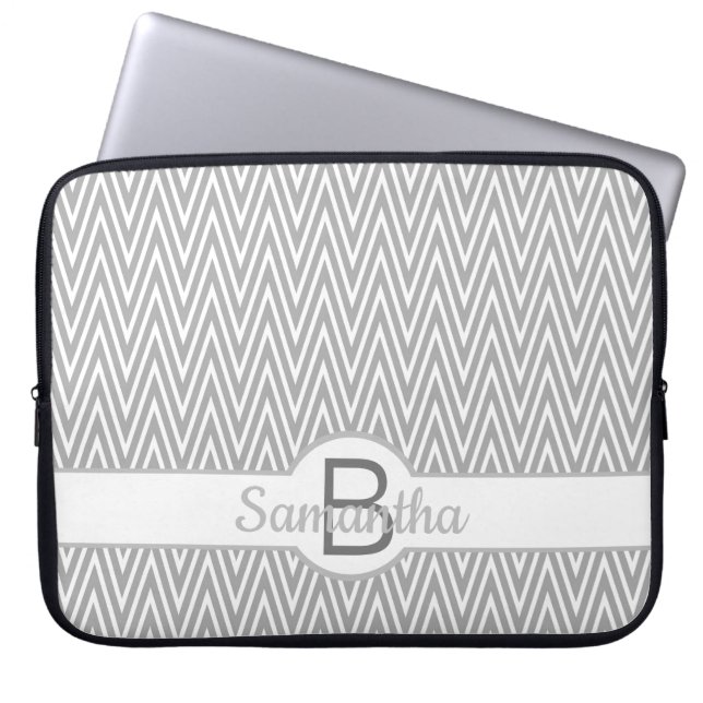 Capa Para Notebook Padrão Chevron Cinza Elegante Personalizado (Frente)