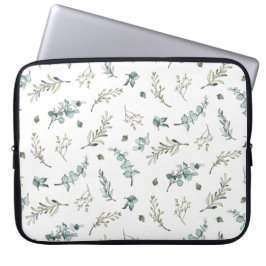 Capa Para Notebook Padrão Chic de Eucalipto com Vegetação em Aquarela