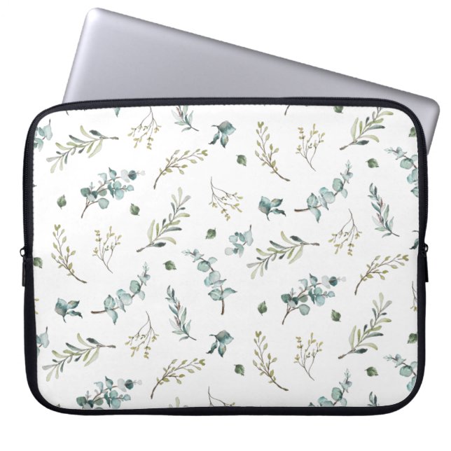 Capa Para Notebook Padrão Chic de Eucalipto com Vegetação em Aquarela (Frente)