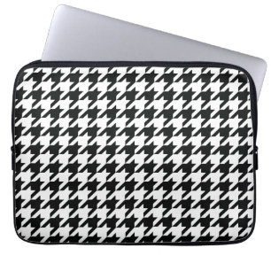Capa Para Notebook Padrão Clássico de Houndstooth: Preto e Branco Vin