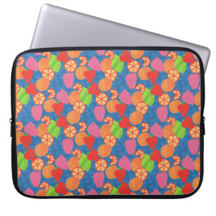Capa Para Notebook Padrão Colorido de Frutas de Verão em Azul Escuro
