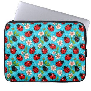 Capa Para Notebook Padrão Colorido de Joaninha com Flores