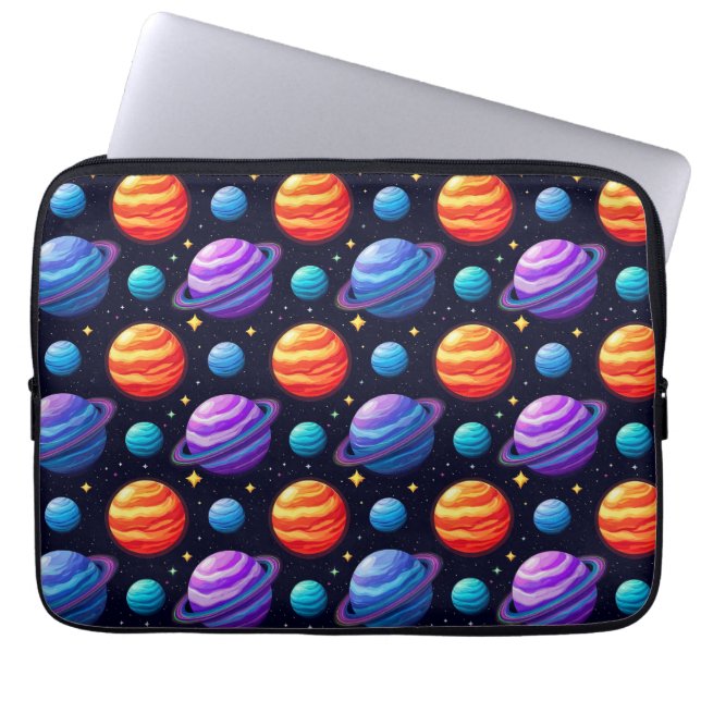 Capa Para Notebook Padrão Colorido de Planetas e Estrelas (Frente)