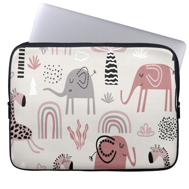 Capa Para Notebook padrão com elefantes fofos e girafas gigantes (Frente)