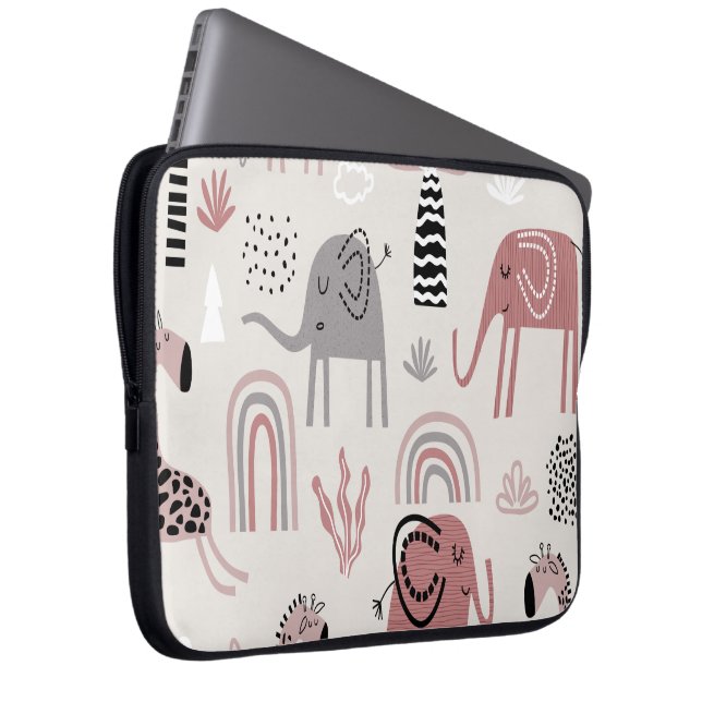 Capa Para Notebook padrão com elefantes fofos e girafas gigantes (Frente Esquerda)