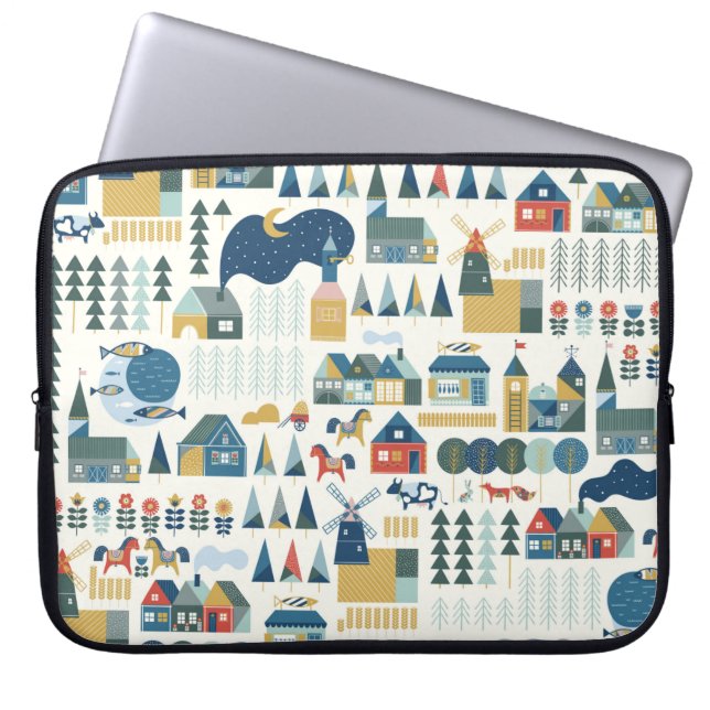 Capa Para Notebook Padrão constante com aldeia escandinava no passado (Frente)