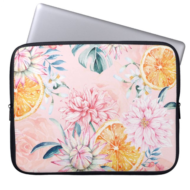 Capa Para Notebook Padrão constante de crisântemo, laranja e Bloo (Frente)