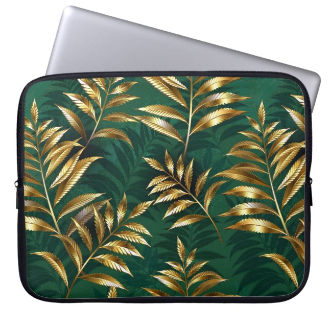 Capa Para Notebook Padrão contínuo com samambaias douradas (Frente)