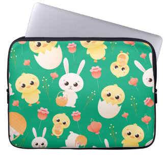 Capa Para Notebook Padrão contínuo de adoráveis coelhinhos e pintinho