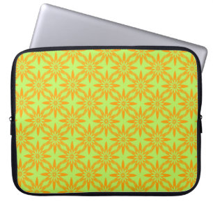 Capa Para Notebook Padrão contínuo de flor verde laranja
