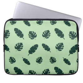 Capa Para Notebook Padrão contínuo de folhas de Monstera e palmeiras 