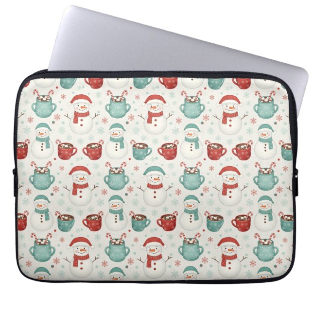 Capa Para Notebook Padrão contínuo de Natal com boneco de neve e caca (Frente)