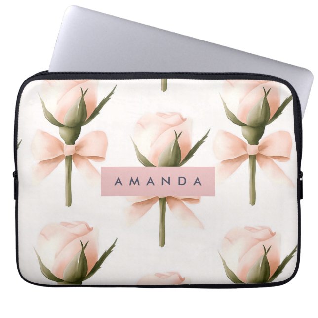 Capa Para Notebook Padrão Coquette Personalizado Bege Rosa & Laço (Frente)