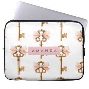 Capa Para Notebook Padrão Coquette Personalizado Chave Dourada e Laço