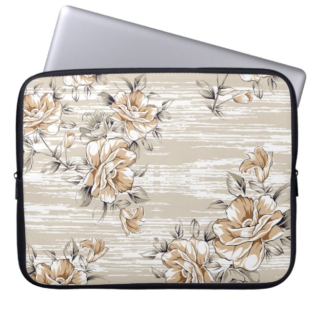 Capa Para Notebook padrão das flores marrons no plano de fundo de tex (Frente)