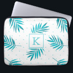 Capa Para Notebook Padrão das folhas tropicais azul-turquesa<br><div class="desc">Padrão moderno de palmeiras tropicais azul-esverdeadas. Monograma personalizável.</div>