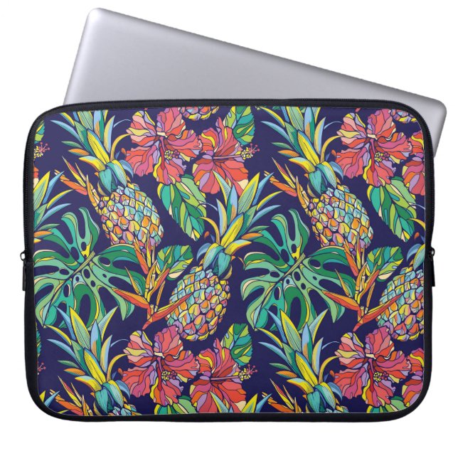 Capa Para Notebook Padrão de abacaxi tropical Hibiscus (Frente)