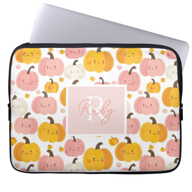 Capa Para Notebook Padrão de Abóbora de Aquarela com nome (Frente)