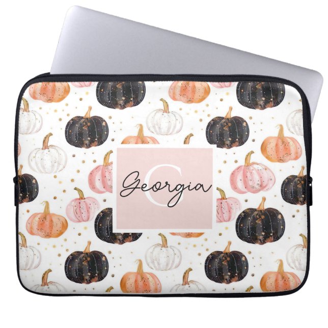 Capa Para Notebook Padrão de Abóbora de Aquarela com nome (Frente)