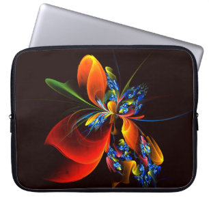 Capa Para Notebook Padrão de Abstrato de Arte Floral Azul Laranja Mod