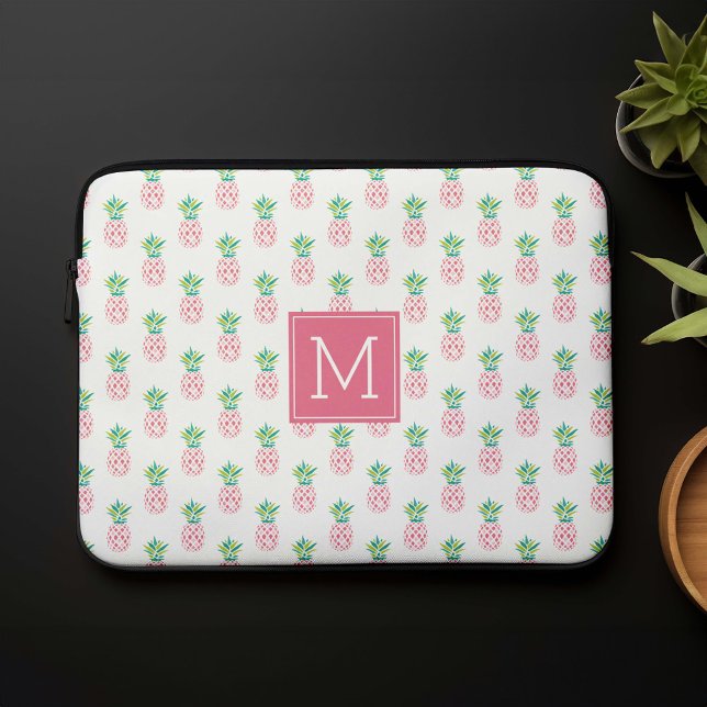 Capa Para Notebook Padrão de ananás monograma rosa (Criador carregado)