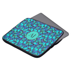Capa Para Notebook Padrão de Aqua e Borboleta Tropical Azul Elétrica