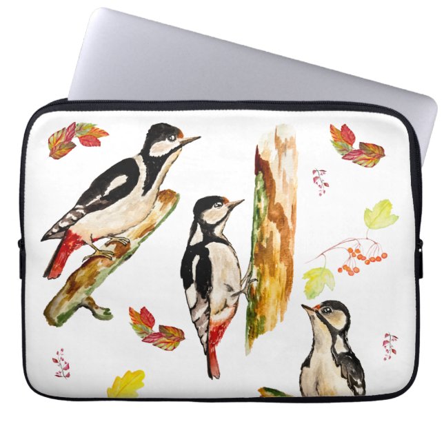 Capa Para Notebook Padrão de aquarela com pica-pau (Frente)