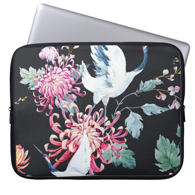 Capa Para Notebook Padrão de Aquarela de Crane Vermelha Chrysanthemum (Frente)
