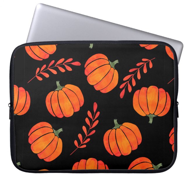 Capa Para Notebook Padrão de aquarelas com abóboras laranja (Frente)