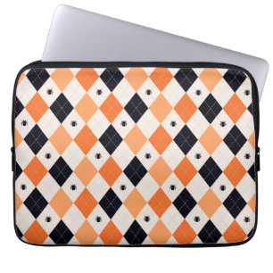 Capa Para Notebook Padrão de Argyle de Aranha Negra e Laranja do Hall