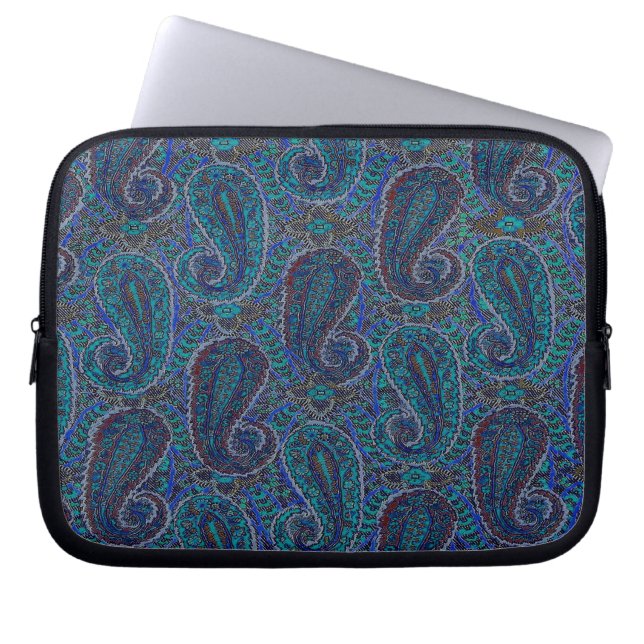 Capa Para Notebook Padrão de Arte Boho Índio Azul Paisley (Frente)
