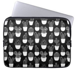 Capa Para Notebook Padrão de Arte em Linha Branca de Cactos
